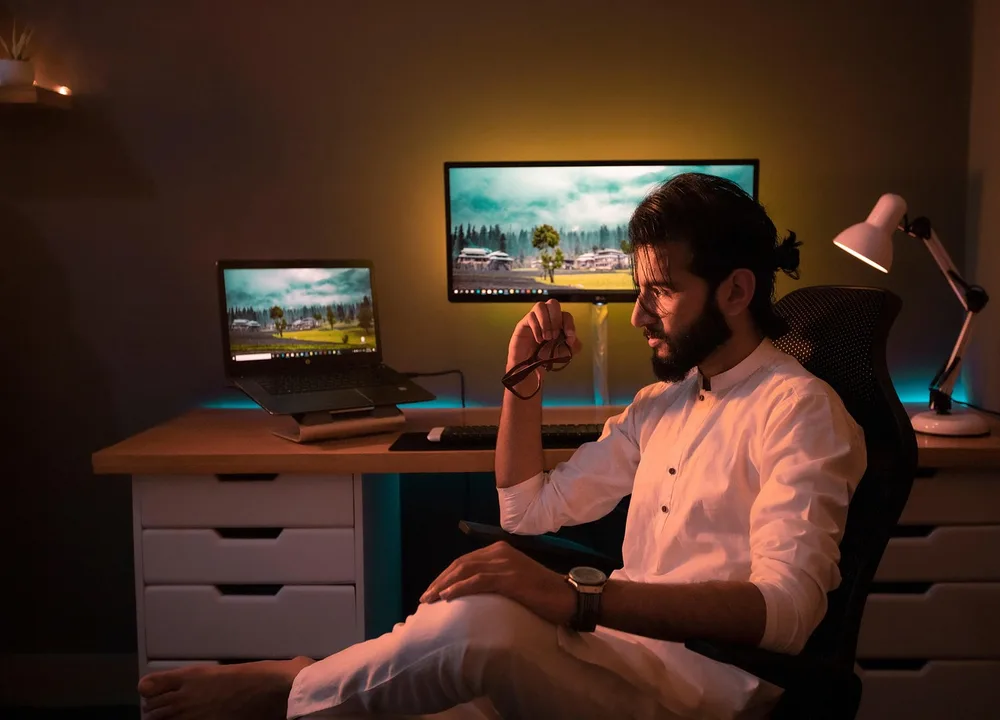 A clean modern desk setup with no visible cables